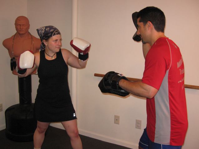 Focus mitt training. Jaci prepares to unleash her straight right.