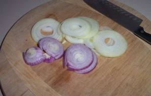 Sliced yellow and red onions
