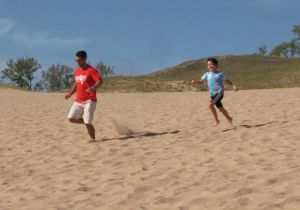 Running down Sleeping Bear Dunes with Bruce