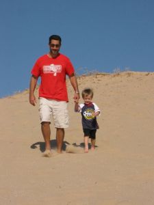 walking down sleeping bear dunes with roy