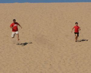 Running down Sleeping Bear Dunes with Kyle