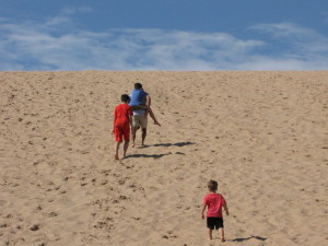 Carrying Bruce up Sleeping Bear Dunes